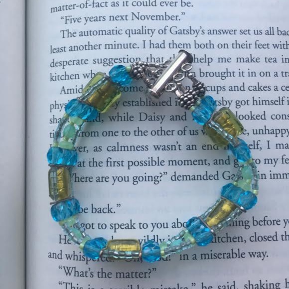 207: Blue Green Venetian Glass Bracelet - Picture 2 of 4